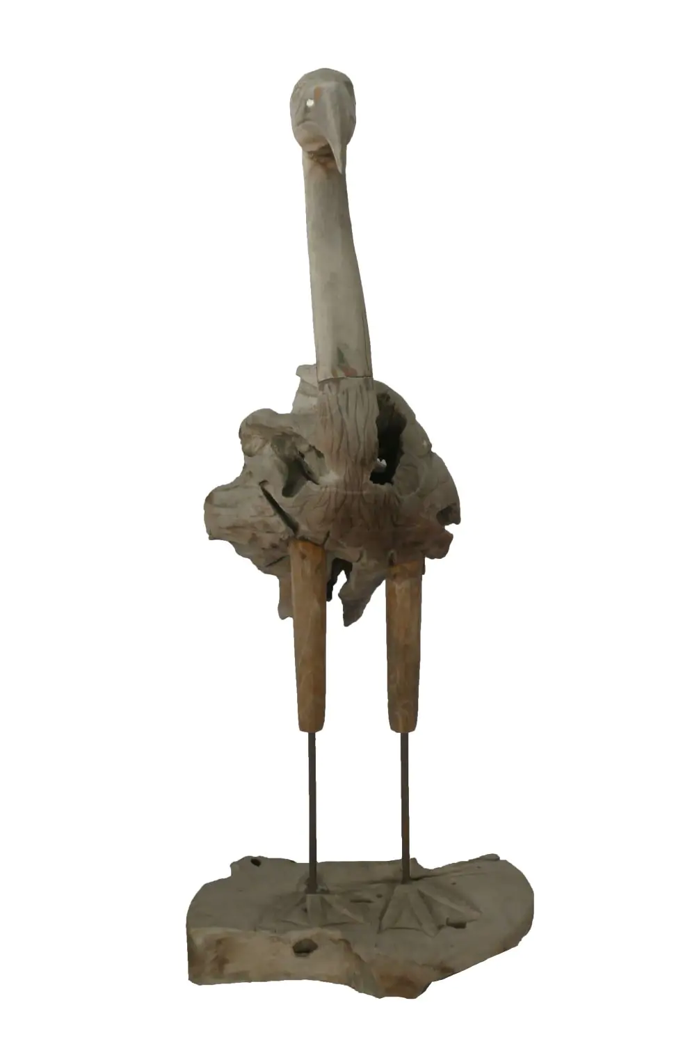  Product image 6 of the product “Flamingo, made from teak root pieces, about 1,11 mtr high-. 2 Parts, metall feet. ”